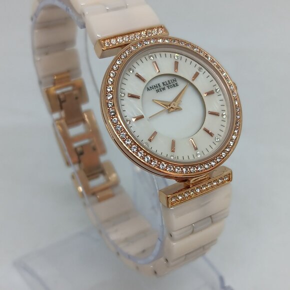 Anne Klein 12/2274RGST Women's 30mm Rose Tone + Ceramic Watch & Bracelet Set - Picture 4 of 11